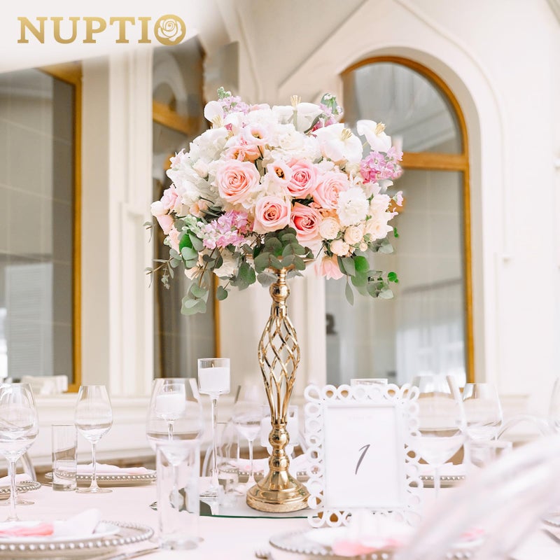 NUPTIO 2 Pcs Versatile Metal Flower Arrangement & Candle Holder Stand Set for Wedding Party Dinner Centerpiece Event Restaurant Hotel Decoration (Gold, 2 x M) - Image 2
